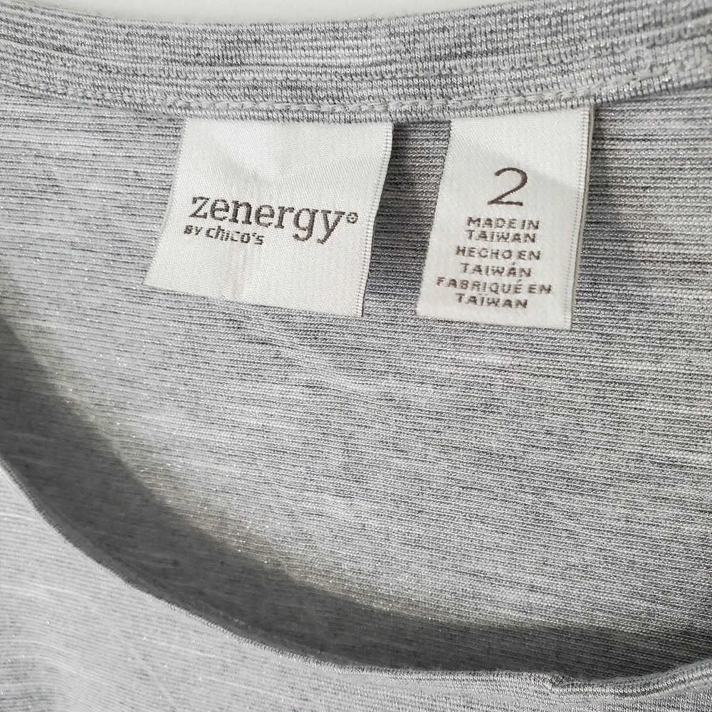 ZENERGY Chicos Gray Sparkle Rhinestone Metallic Top Blouse Womens 2 Large FLAW - Picture 5 of 15